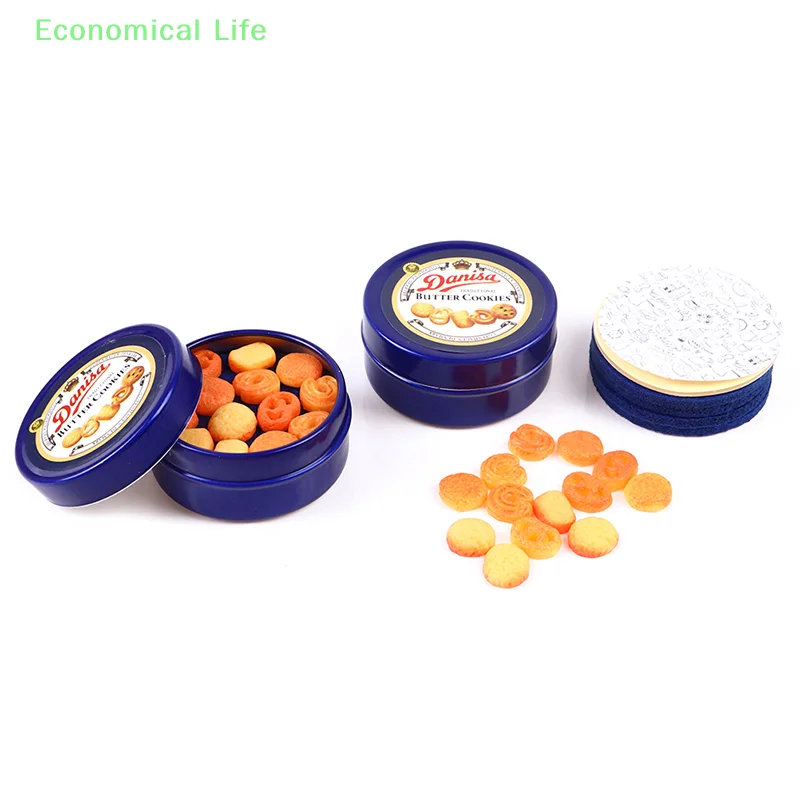 1 Uds 1/12 casa de muñecas miniatura galleta danesa caja de lata azul conjunto accesorios de cocina Diy