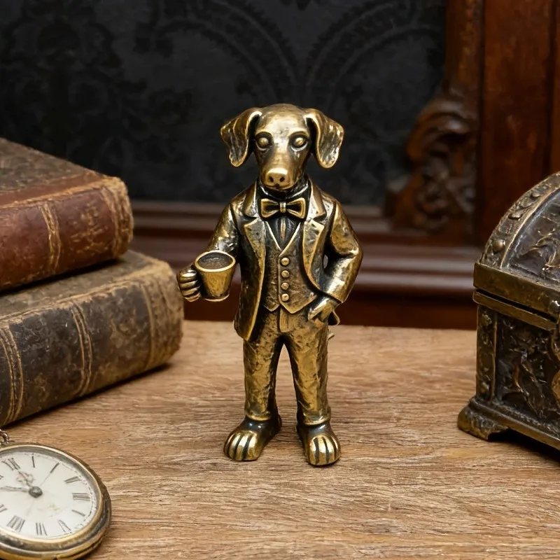 Vintage Brass Dog Figurine, Collectible Desk Decor For Office, Metal Sculpture For Animal Lovers Gift, Coffee Table Or Bookshelf