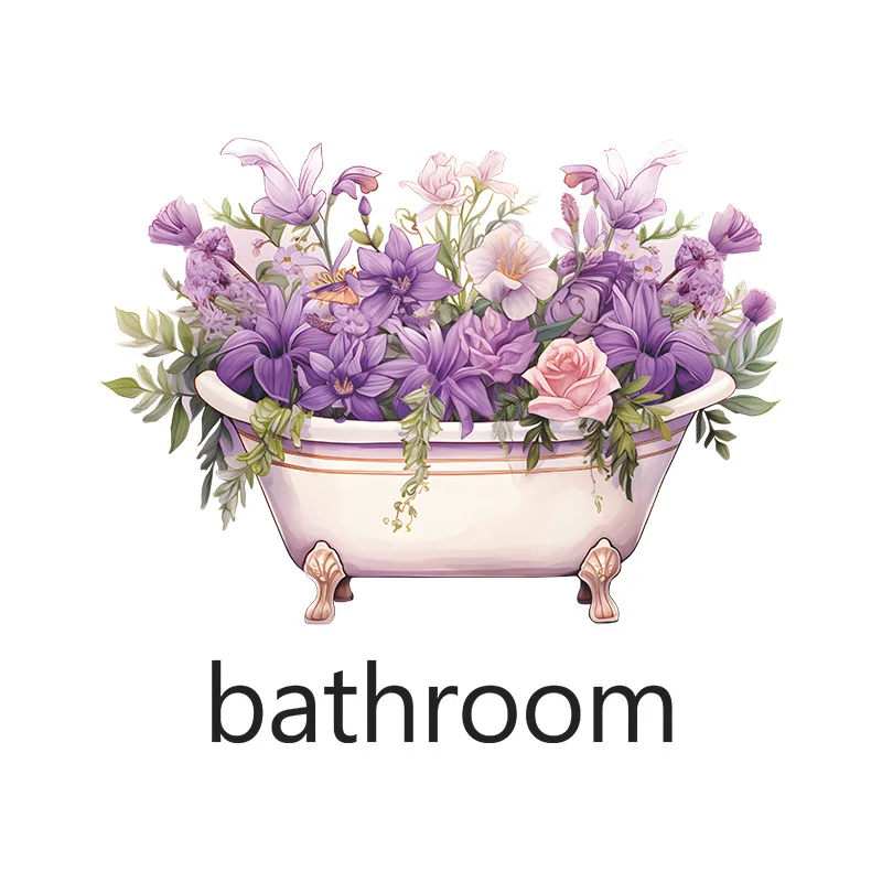 Creative Toilet Bathroom Door Sign Wall Stickers PVC Bathtub flower Decoration Decal Removable Self-adhesive Waterproof Sticker