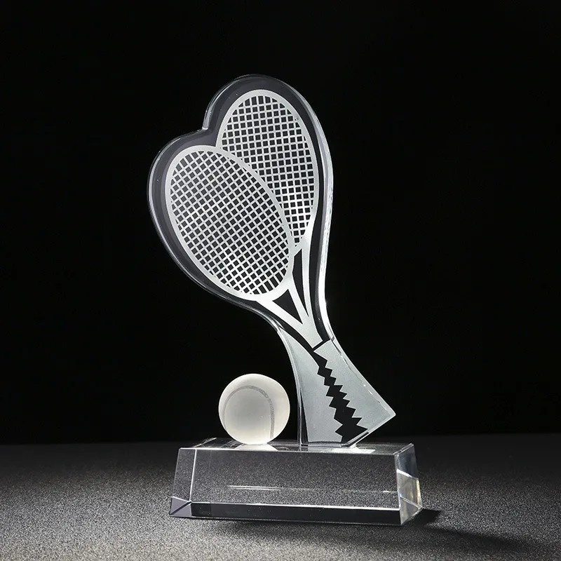 School Sports Competition Tennis Trophy Can Be Free Engraved Logo Crystal Trophy