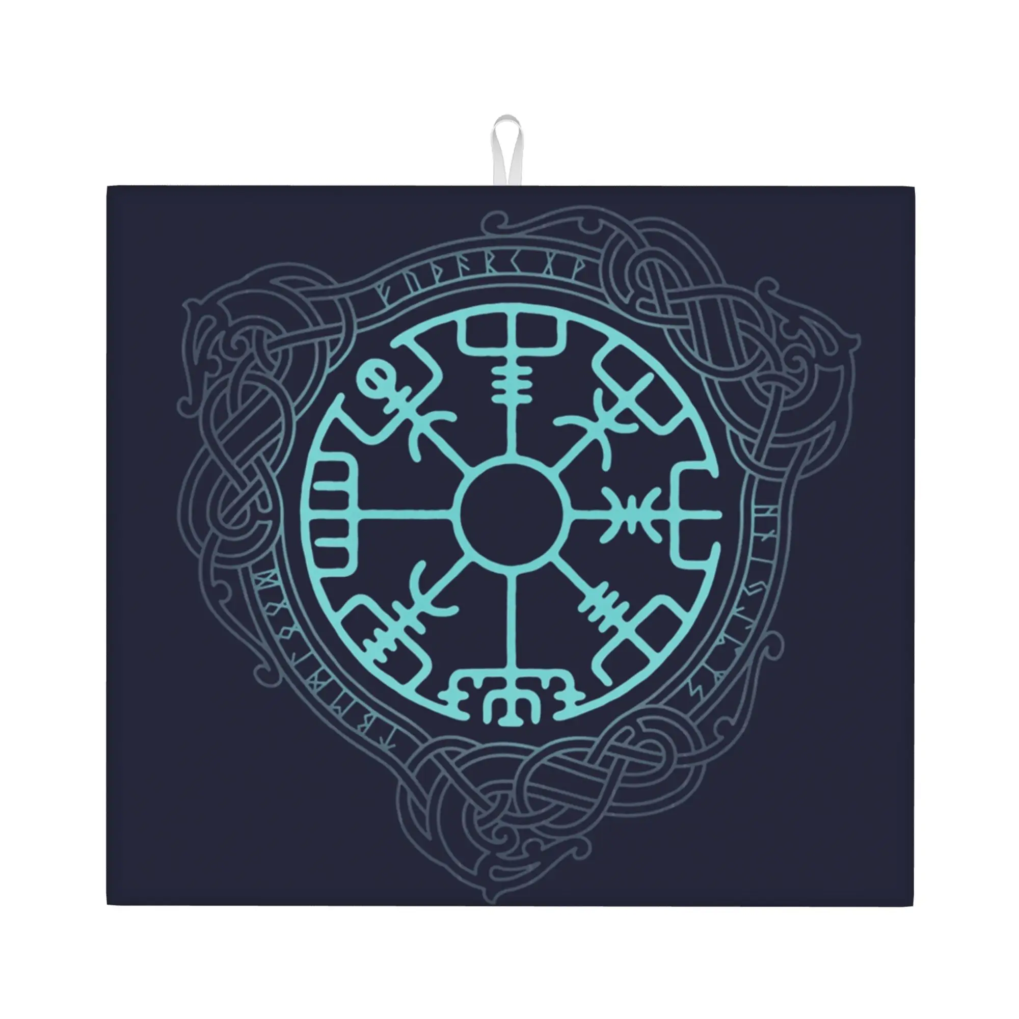 Vegvisir Symbol Non‑Slip Waterproof Absorbent Barware Tableware Oil Proof Reusable Norse Viking Compass Drying Mat For Kitchen