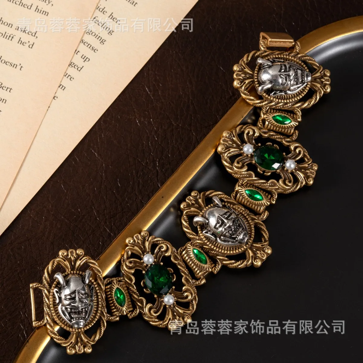 

European exaggerated heavy industry alloy retro bracelet colorful hollow carving medieval bracelet wholesale