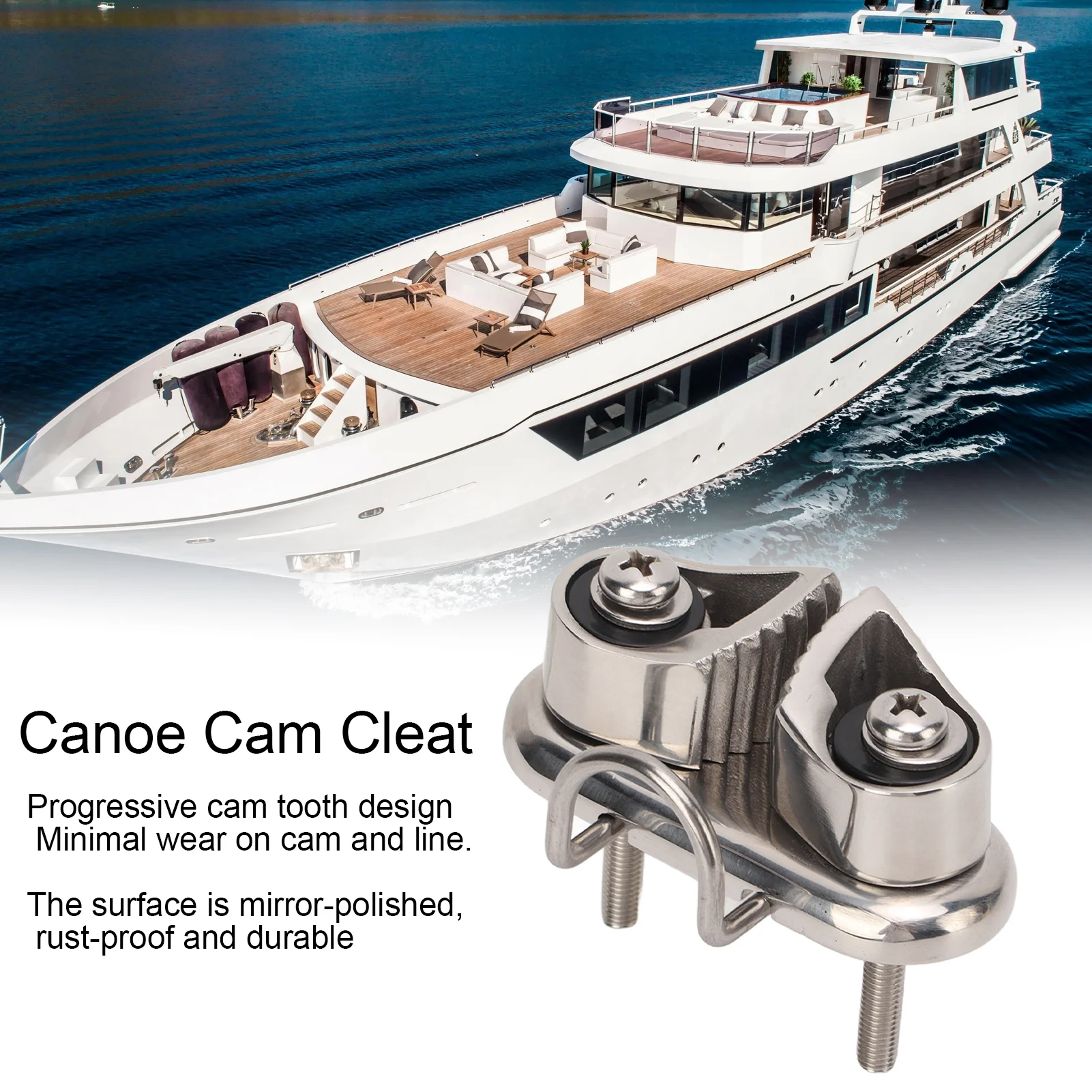 Fast Entry Cam Cleat Boat Cam Cleat Lightweight Mirror Polished Wear Resistance with Wire Leading Ring for 10mm Rope