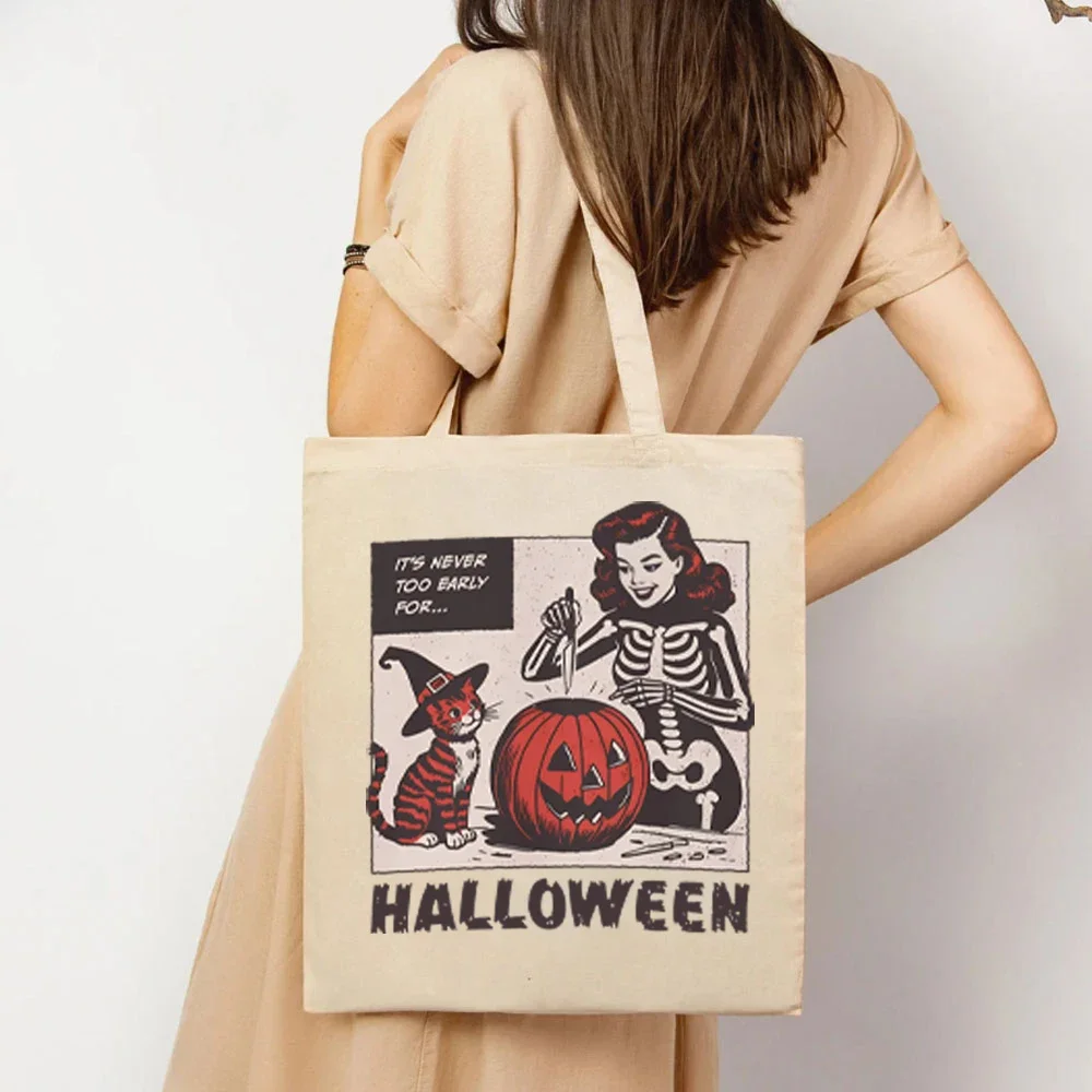 It's Never Too Early Halloween Tote Bag Vintage Inspired Halloween Womens Handbags Cat Lady Halloween Handbag for Women Cat Bags