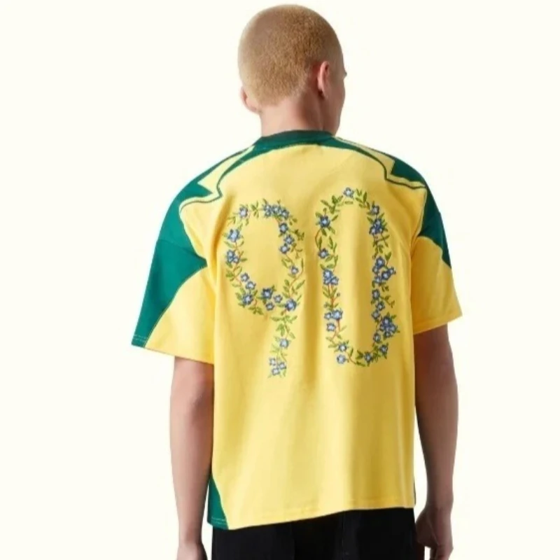 New Harajuku Y2k Floral Embroidery Brasil Clothes Men Short Sleeve Jersey Unisex Oversized Tops Streetwear Hombre Daily Outfit