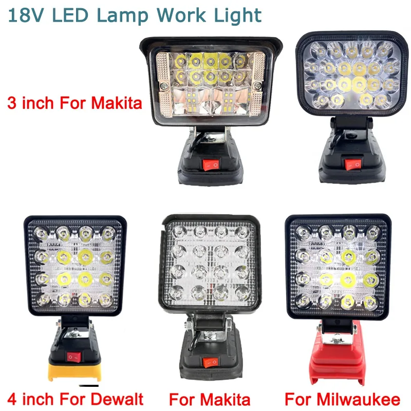 18V LED Lamp Work Light For Makita For DeWalt For Milwaukee Outdoor Lighting Work Lamp Camping Emergency Flood Lights Flashlight