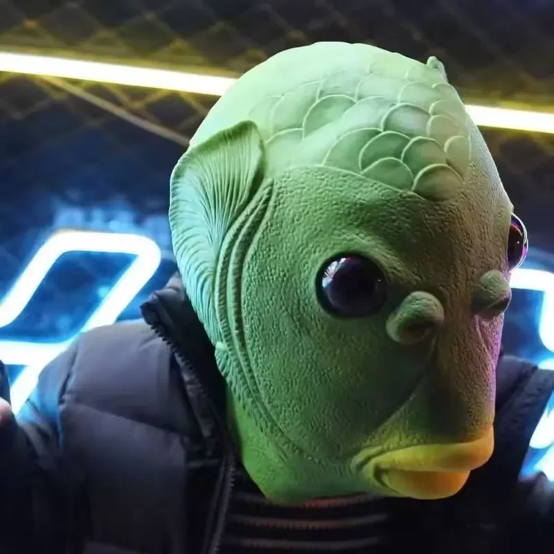 2025 Halloween Cospaly Masque de monstre à tête de poisson vert Masque de cheveux Murloc Couvre-chef de fish Masque mignon
