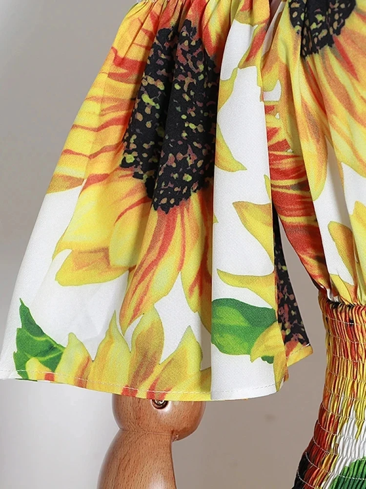 CHICEVER drukowanie hitowy kolor sukienka dla kobiet kwadratowy kołnierzyk Off ramię z krótkim rękawem wysokiej talii Mini sukienki damskie 2024 ubrania