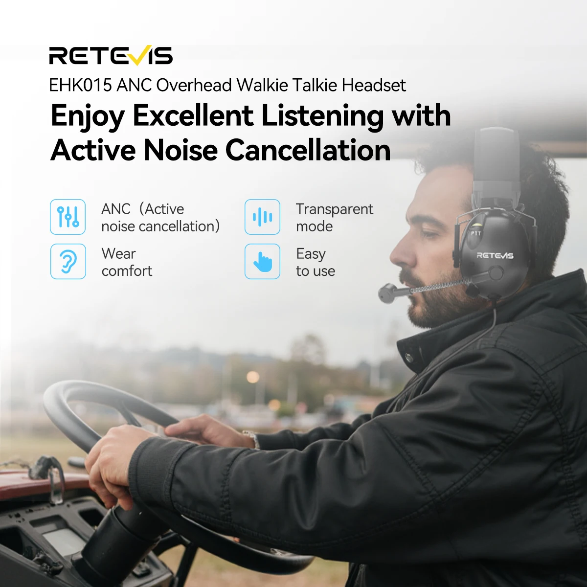 Retevis EHK015 EHK016 ANC Kopfhörer 2Pin Active Noise Cancelling Walkie Talkie Headset Radio Zubehör für Retevis H777 RT3S – Detail 1