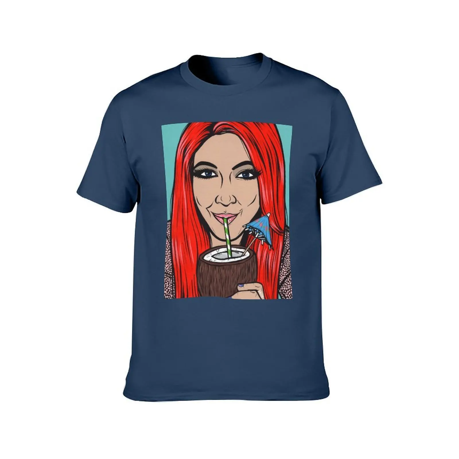 Red Head Comic Girl Drinking T-Shirt t shirts for man pack white printed t shirts for man T-Shirt