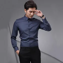 Men's long sleeved shirts, slim fitting clothes, white business casual formal clothes, inch shirts, youth spring shirts