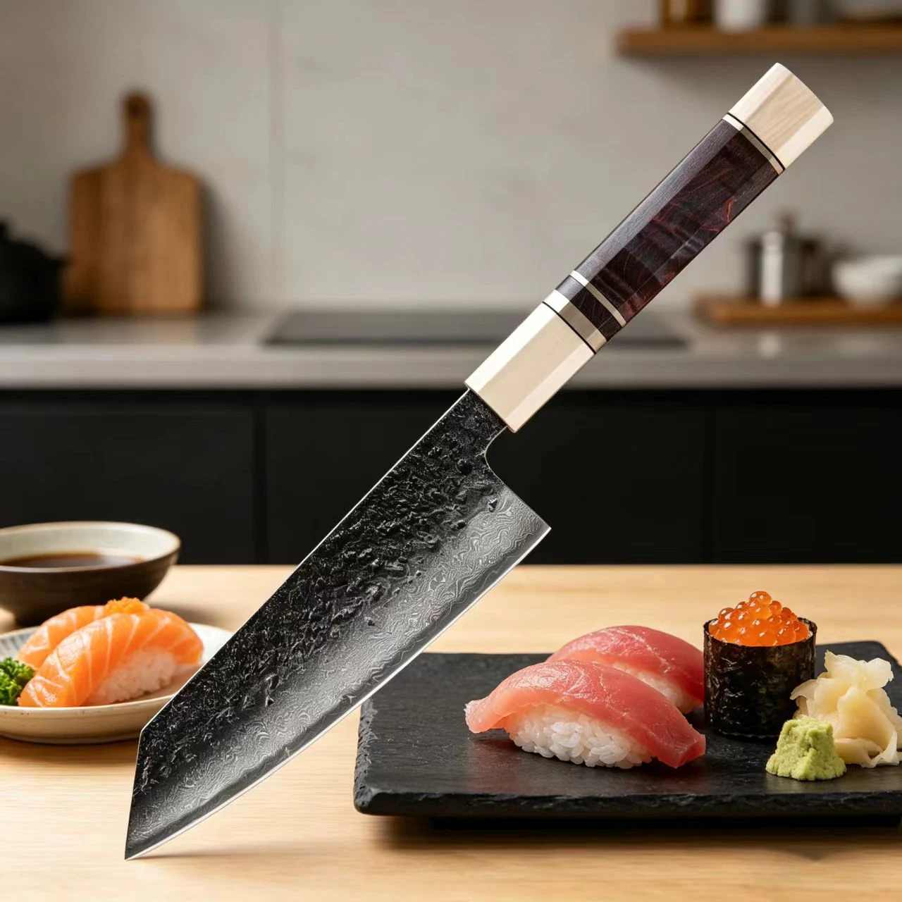 

6,5-дюймовый нож Кирицукэ ручной работы из дамасской стали VG10 с рукоятью из дерева и смолы, кухонный нож-тесак для нарезки