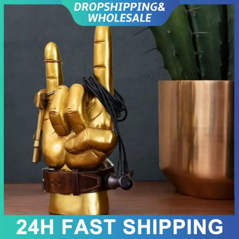 Resin Statue Big Hand Shape Earphone Rack Hip Hop Style Desktop Ornaments Earphone Display Rack Room Decoration