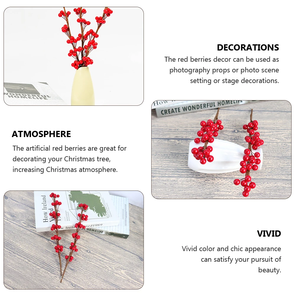 

6pcs Artificial Berries Decoration Red Berry Christmas Tree Foam Fruit Scene Layout Ornament Simulation Xmas Decorations Party