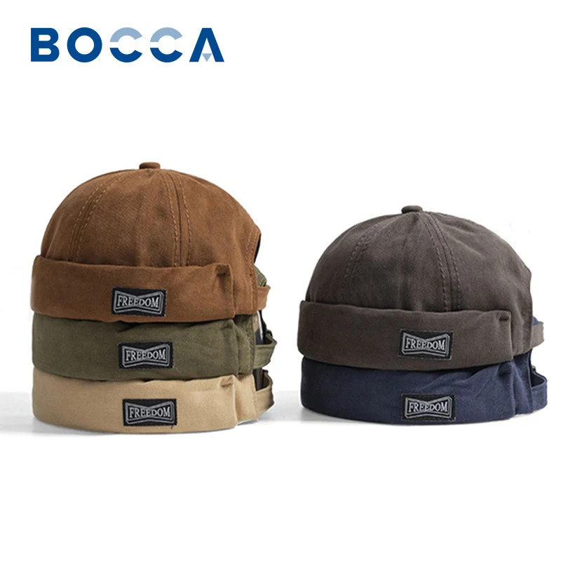 

Bocca Docker Cap Without Visor Solid Color Brimless Caps Letter Printing Beanie Hat Skullcap Adjustable Cotton Vintage Hip Hop