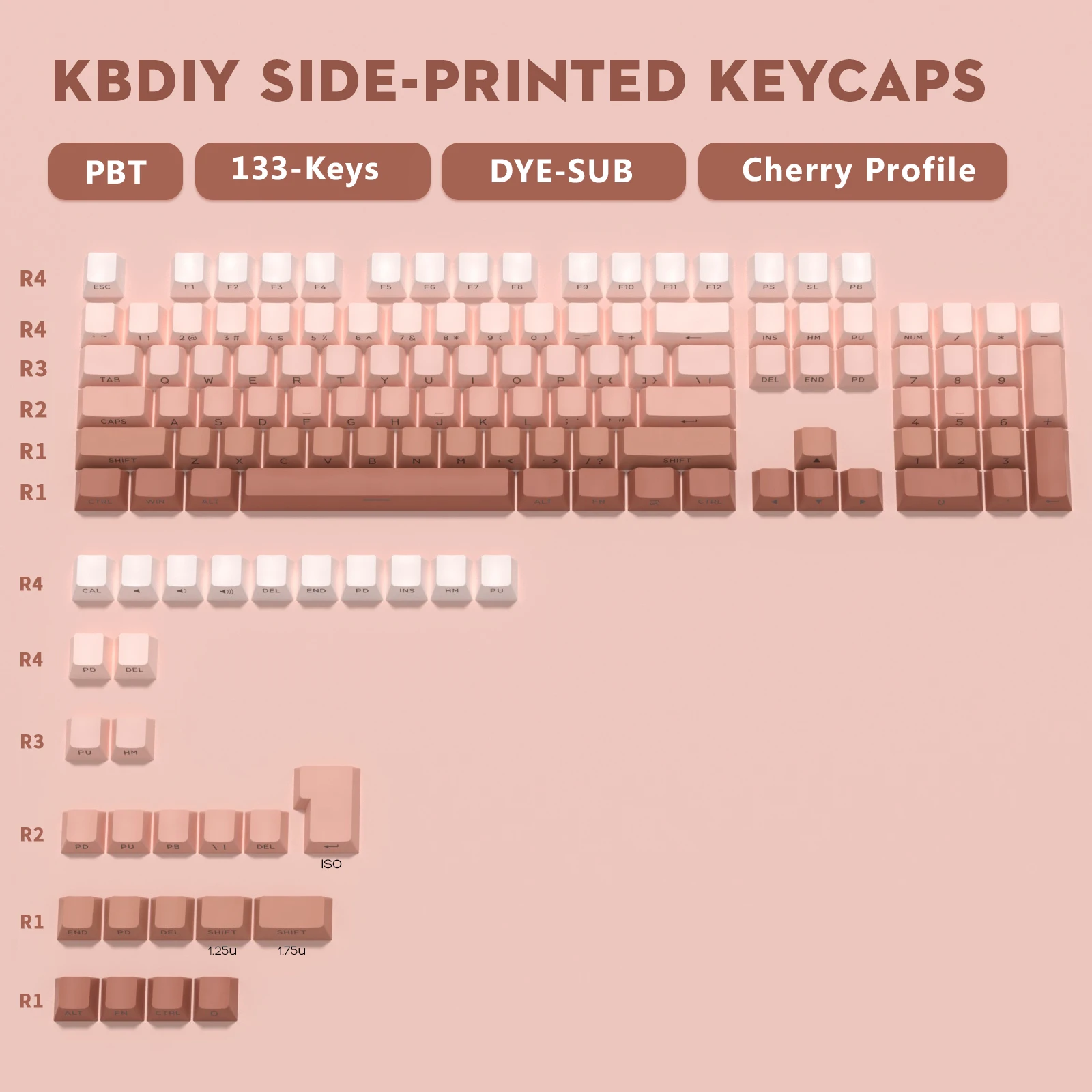 KBDiy 133 Keys Side Printed Gradient Rouge Keycaps Cherry Profile Custom PBT Keycap for Mechanical Keyboard Gaming for 60 75 61