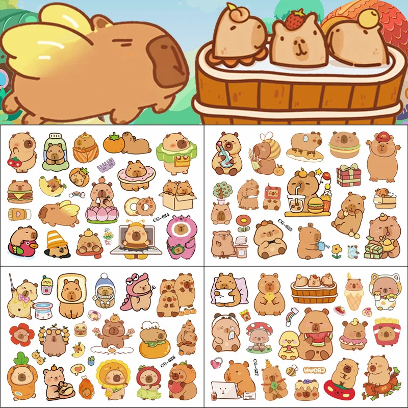 1Pcs For Kids Funny Birthday Gift Cartoon Capybara Temporary Tattoo Stickers Cute Guinea Pig Children Waterproof Tattoo