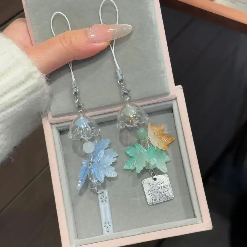1 Stück transparente Quallenblume Ginkgo Hängeanhänger Windspiel Bastelartikel mit inspirierendem Anhänger für Handy- und Rucksackdekoration – Detail 6