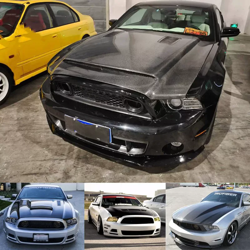 

Карбоновый кожух двигателя для Ford Mustang 2010-2014, модифицированный капот с воздухозаборником, комплект обвеса, автомобильные аксессуары