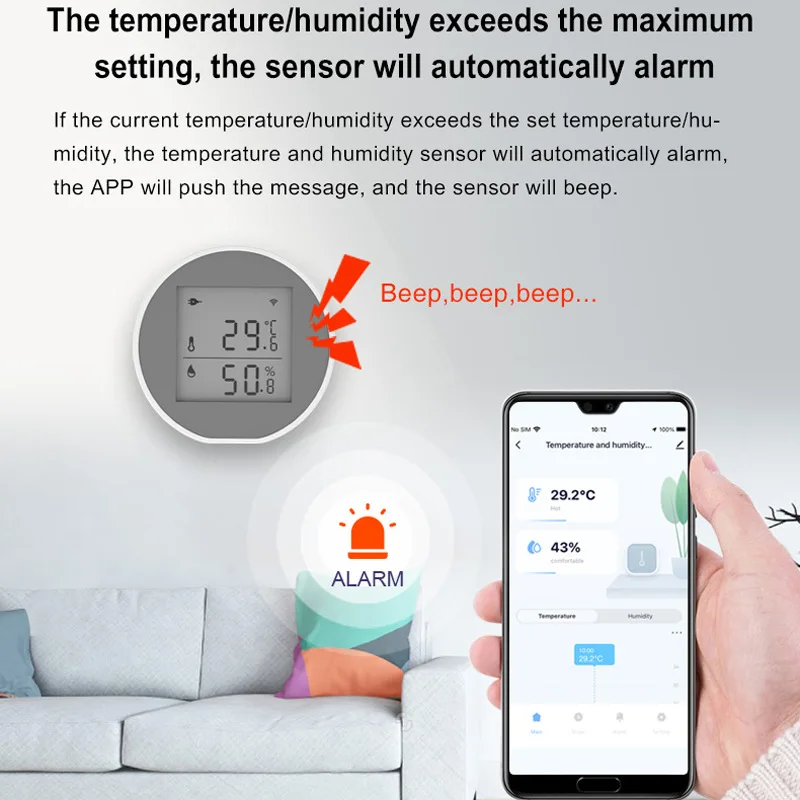 Graffiti Smart WiFi Thermometer High and Low Temperature Alarm Wireless Home Humidity Sensor Battery USB Power Supply