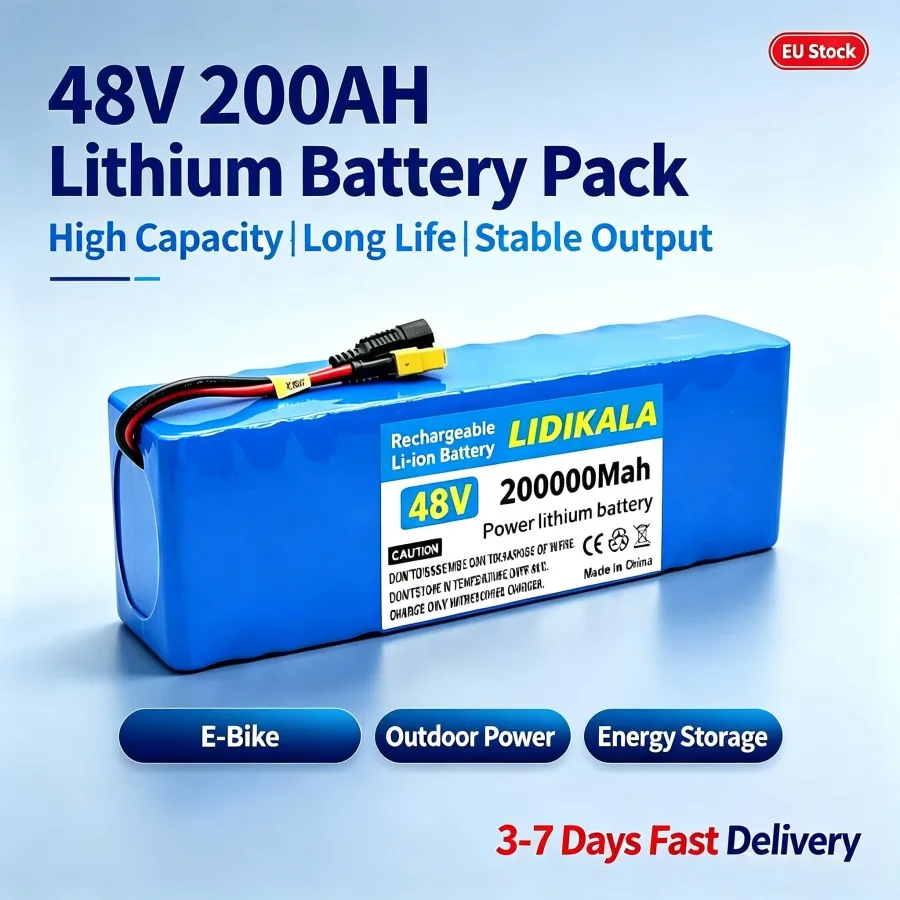 Stock UE Livraison rapide en 3-7 jours 13S3P 48V 200000mAh Batterie lithium-ion 18650 avec BMS intégré Protection de sécurité Batterie lithium rechargeable pour trottinette électrique, vélo électrique pliable, plusieurs connecteurs XT60-SM XT60-JST XT30-JST T-DC