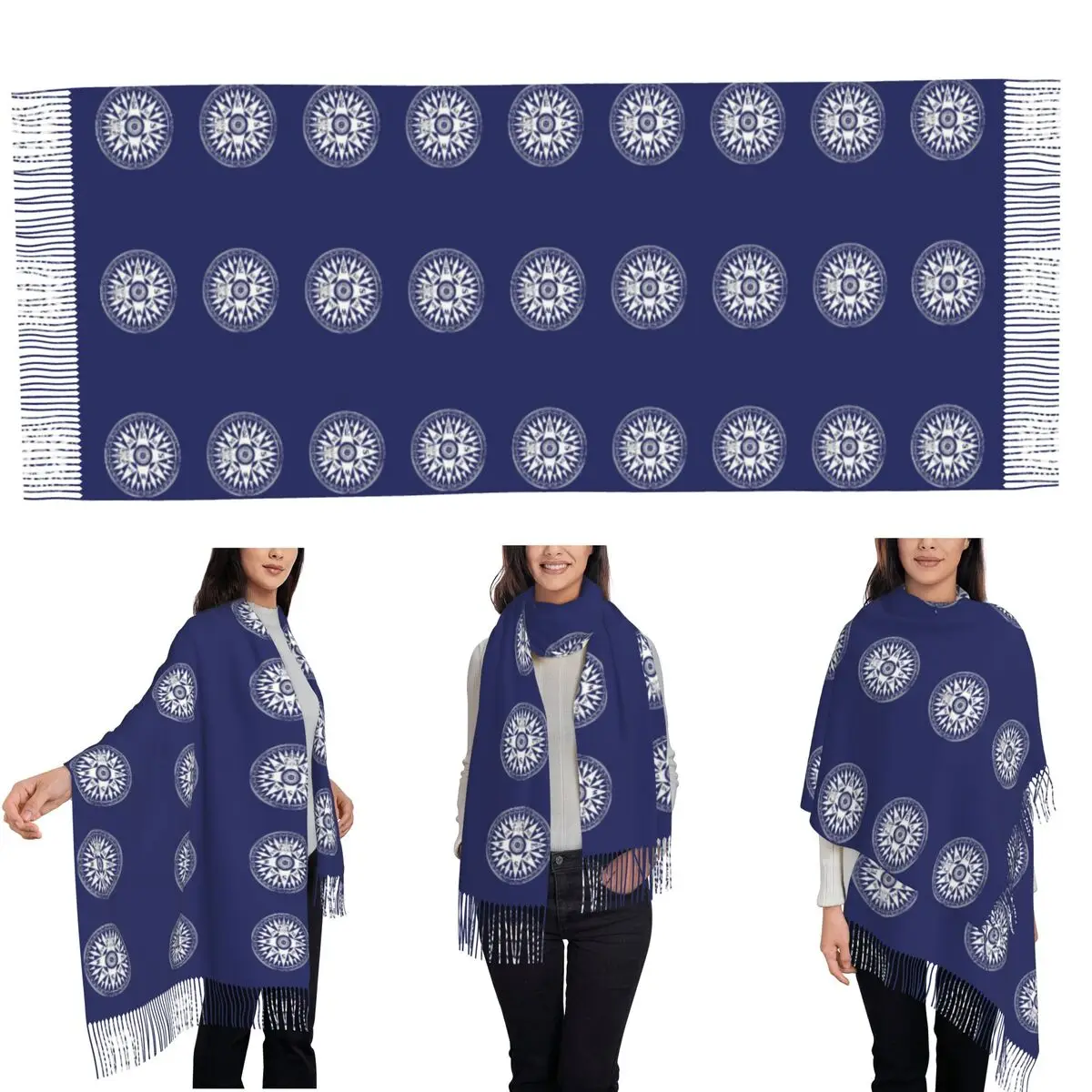 Nautical Compass Scarf Tassel Scarves for Women Soft Warm Shawls and Wraps Large Fall Winter Shawl Wrap