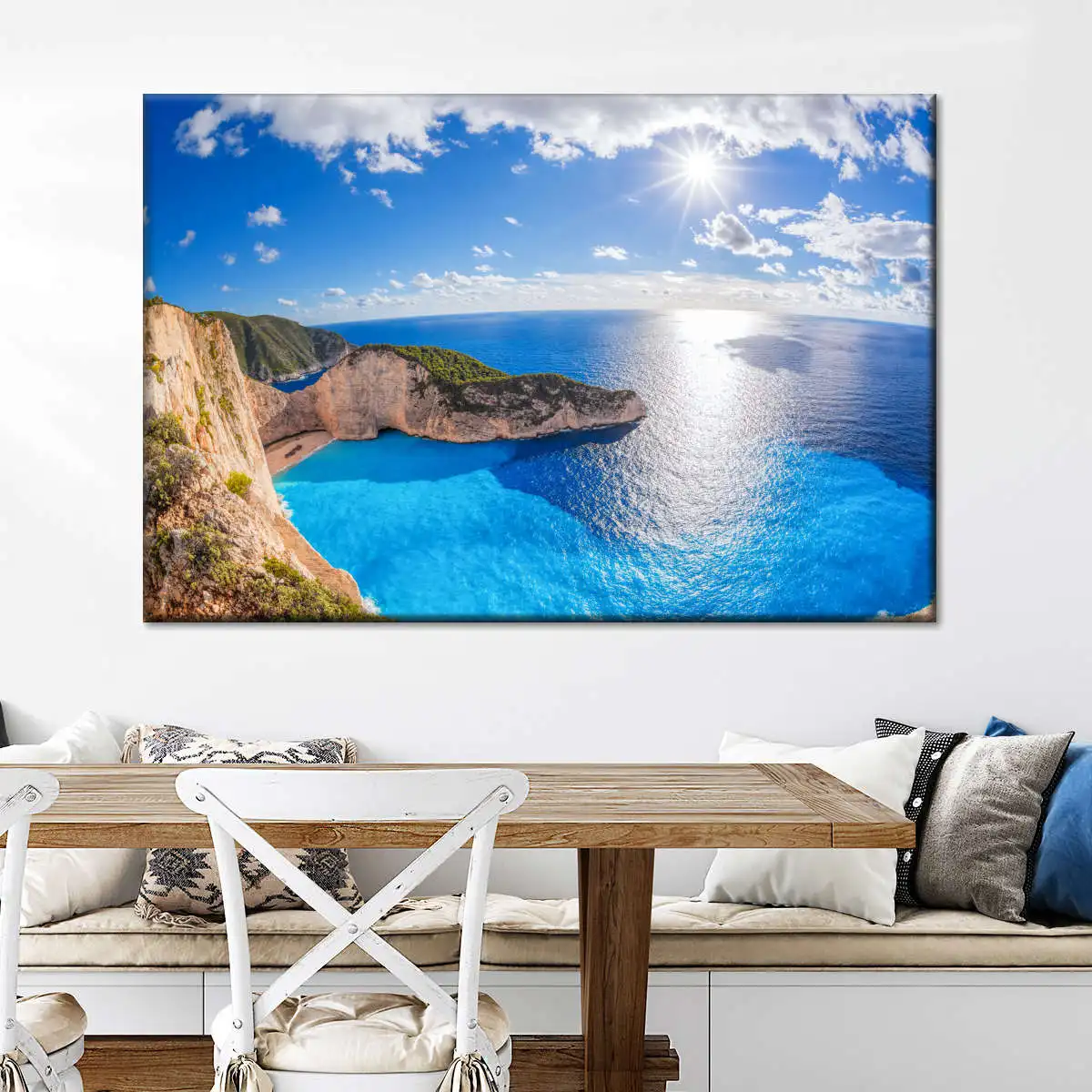 1pc, Greek Shipwreck Beach Coastal Wall Art, Seascape Poster, Unframed Canvas Print for Living Room Home Decor