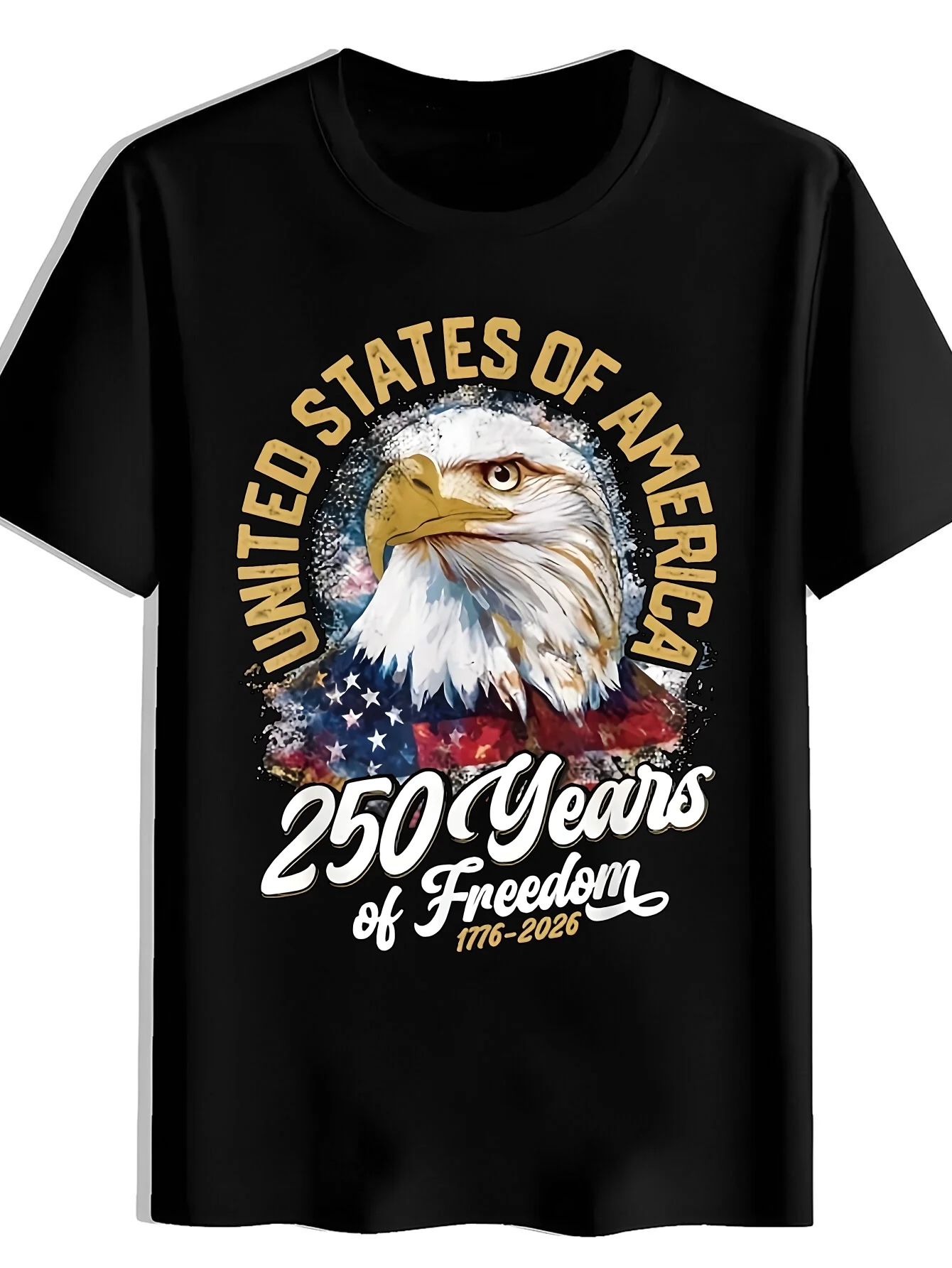 Men's Casual Crew Neck T-Shirt with Bald Eagle and American Flag Print, Soft, Comfortable, and Wrinkle-Resistant Top, Machine Washable, Anti-Pilling, Quick-Drying, and Easy to Care for, High-Value Short Sleeve T-Shirt, Wear-Resistant and Retains
