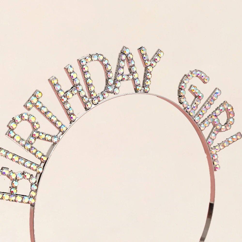 Faixa de cabelo/diadema com letras criativas "aniversário de menina", acessório completo de coroa de festa de aniversário com strass