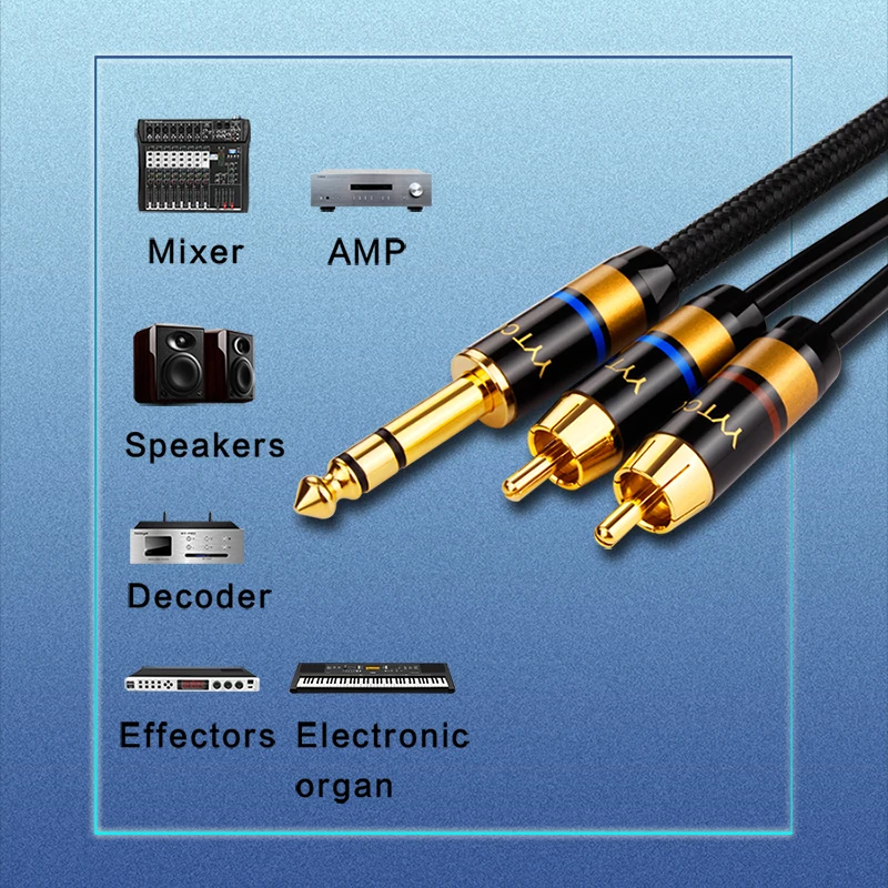 Hot Professional  Hifi 6.5 to Double Lotus Audio Cable 6.5mm to 2rca For Mixing Console Power Amplifier Audio Electronic Organ