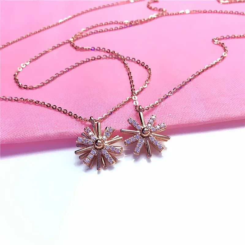 

585 Purple Gold Plated 14K Rose Gold Fashion New in Crystal Sunflower Necklace Flower Pendant Exquisite Clavicle Chain Jewelry