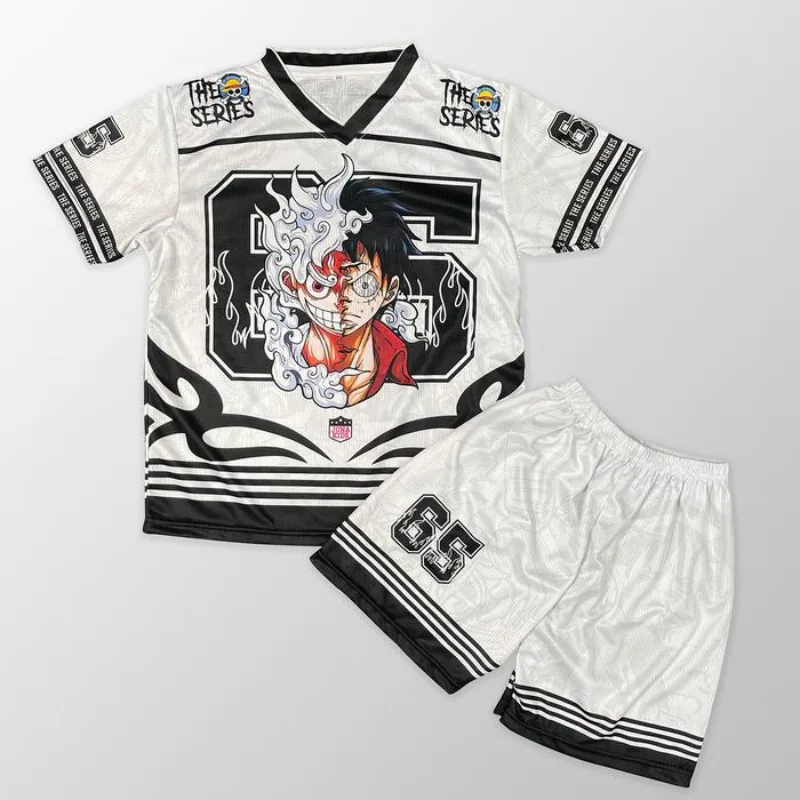 

Мужской комплект из 2 предметов в стиле Джерси: футболка с V-образным вырезом и коротким рукавом и шорты, вдохновленные Луффи Гир 5 Ника. # 65 Повседневная уличная одежда