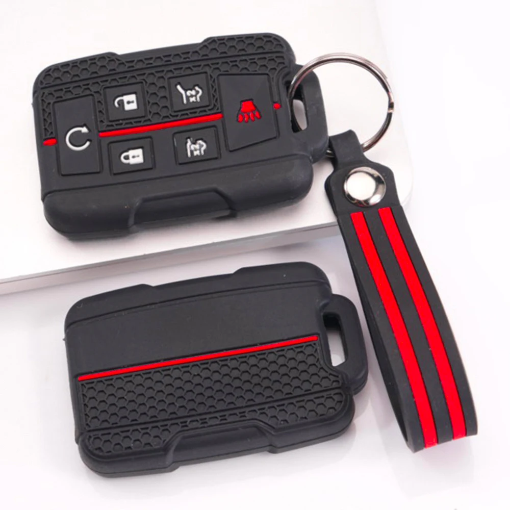 Silicone Key Cover With Keychain For Chevrolet Silverado Suburban Tahoe Colorado Avalanche For GMC Sierra Yukon Terrain Flexible