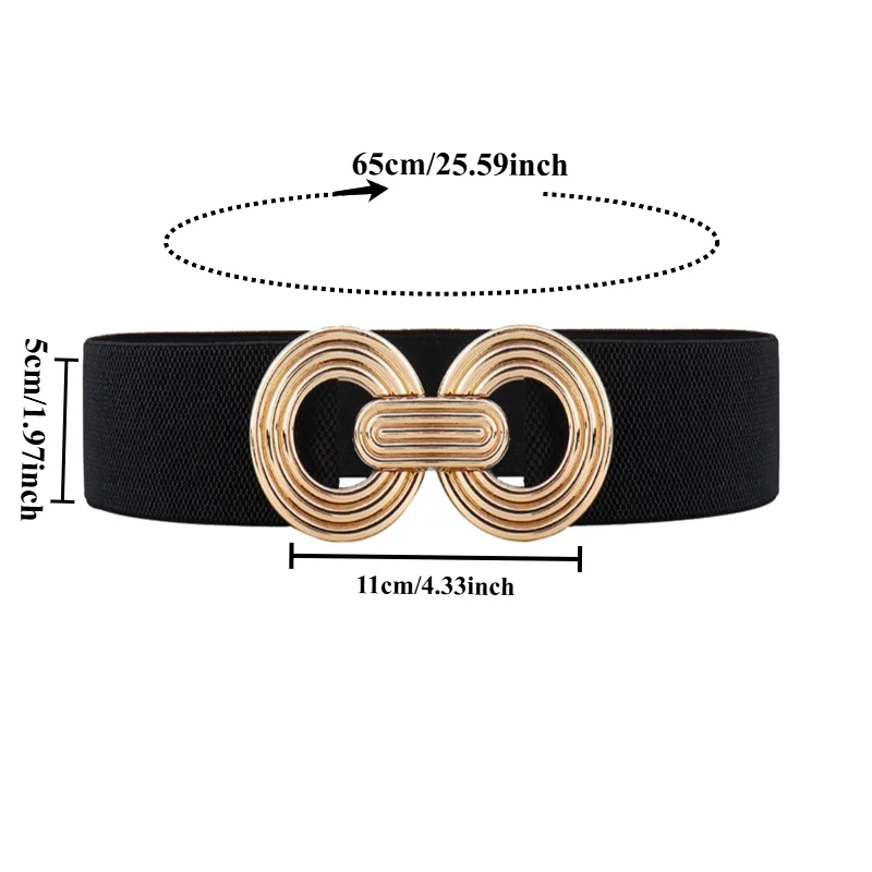 Stylish Elastic Waist Belt with New Geometric Metal Buckle—High-End, Versatile Black Decorative Waist Belt for Dresses