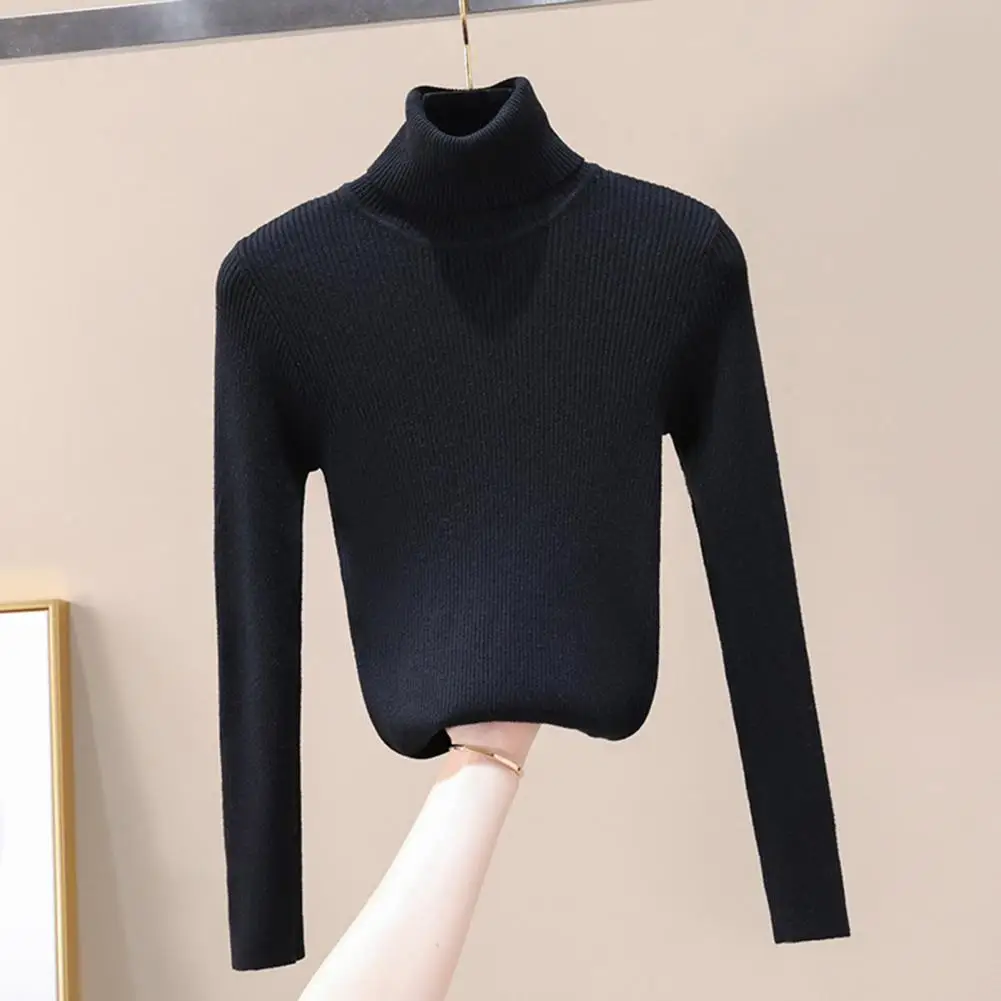 Stylish Comfortable Long-sleeve Top Women\'s High Neck Knitted Base Top Slim Fit Solid Color Pullover for Spring for Women