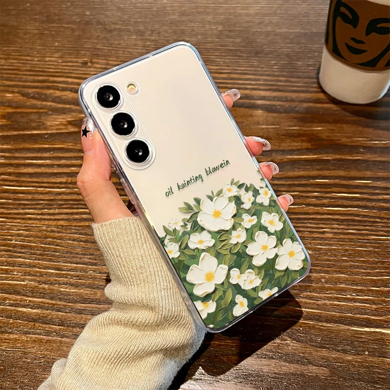 Oil Painting Tulip Flower Phone Case For Samsung Galaxy S26 S25 S24 S23 S22 Ultra Plus Clear Cover S25+ S22+ S23+ S24+ Shell