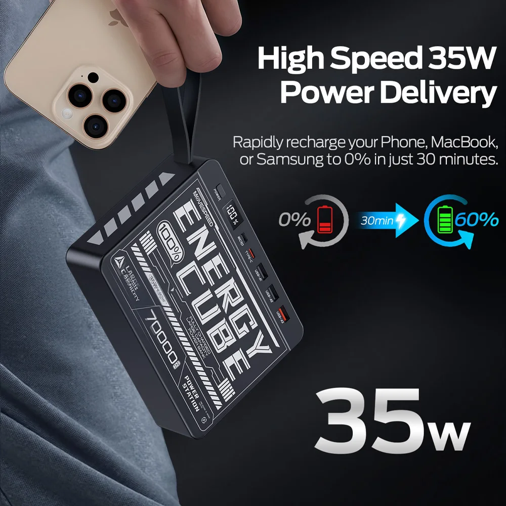 Movespeed Z70SE Power Bank 70000mh Power Station PD Fast Charging Powerbank External Battery Charger for Camping Outdoor image 4