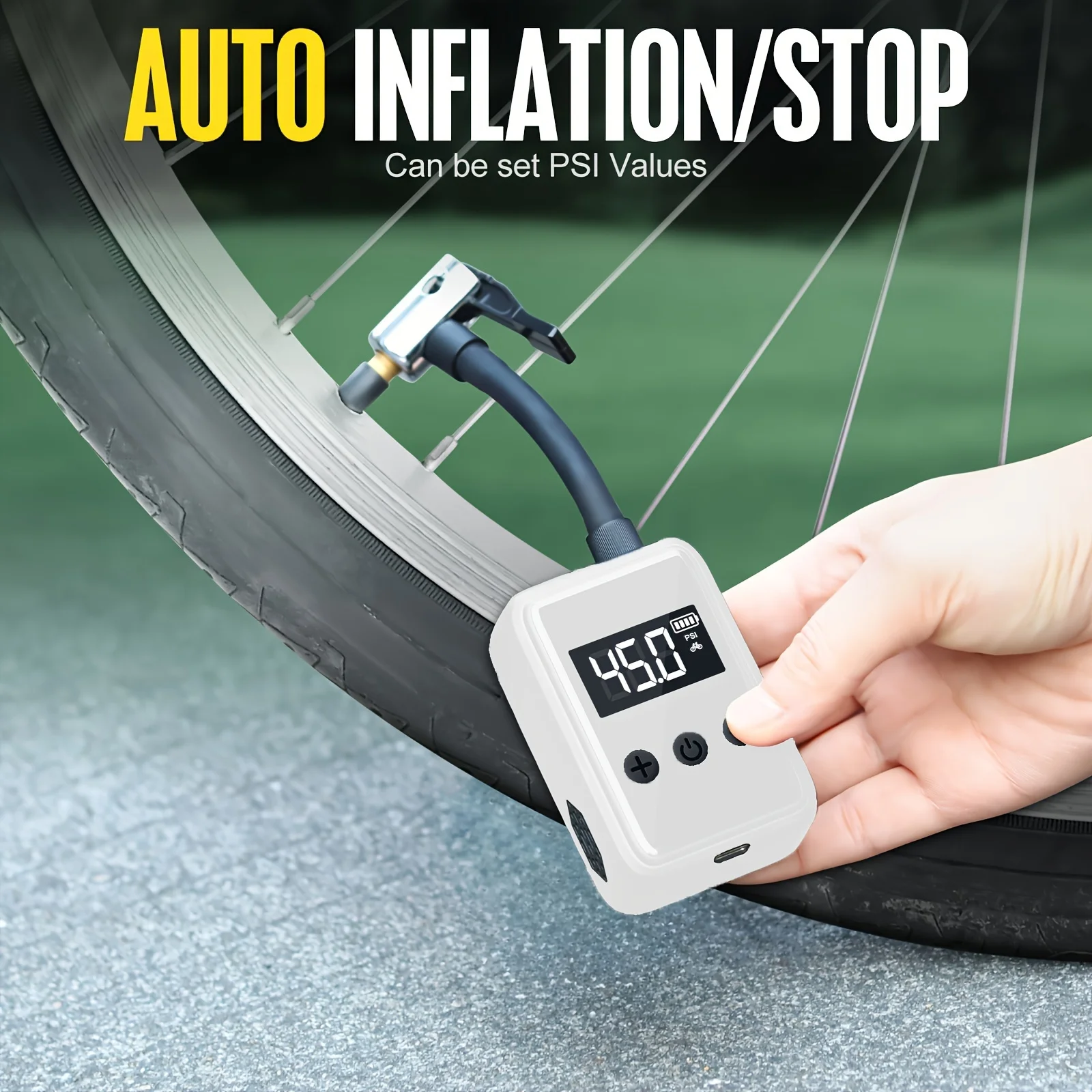 

Велосипедный насос, электрический портативный велосипедный насос, мини-шинный насос мощностью 120 фунтов на квадратный дюйм с цифровым манометром PSI