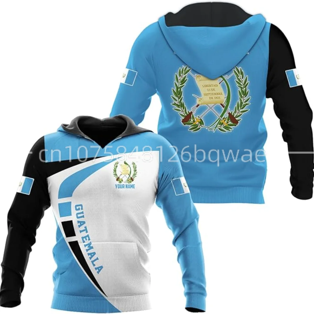 Spring/Summer New Guatemala Flag Hoodie Men's and Women's Hoodie Casual Fashion Street Zipper Hoodie Custom Name Hoodie