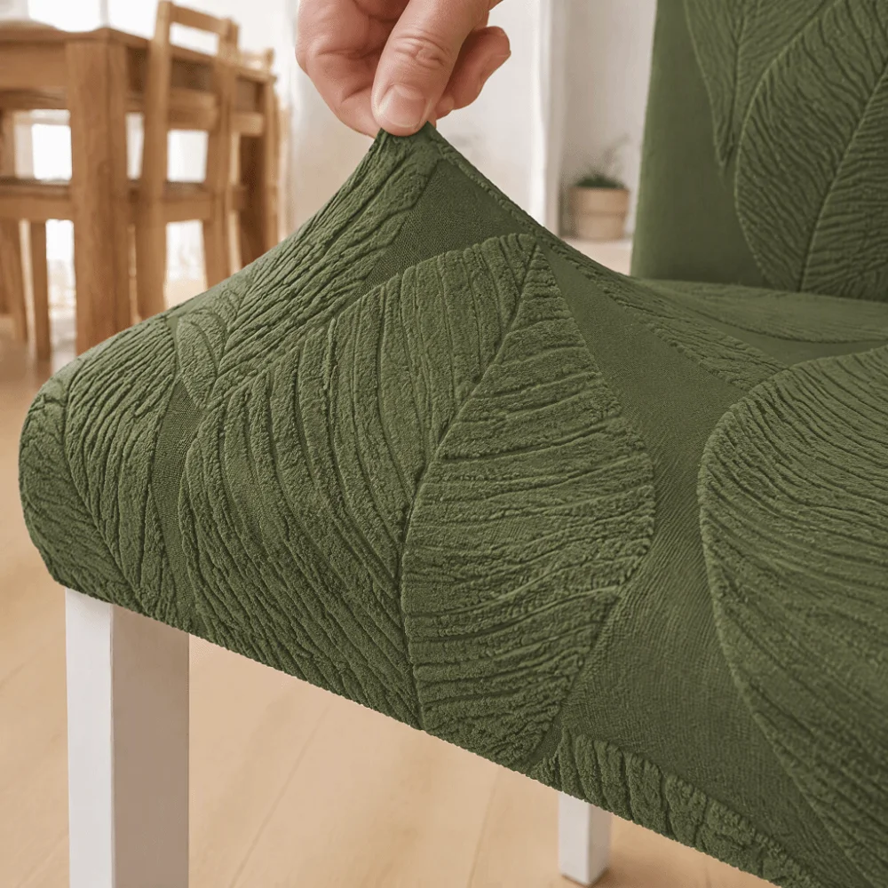Full Cover Stretch Dining Chair Cover Woven Scratch Proof Elastic Chair Cover 3D Leaf Stain Resistant Jacquard Chair Cover