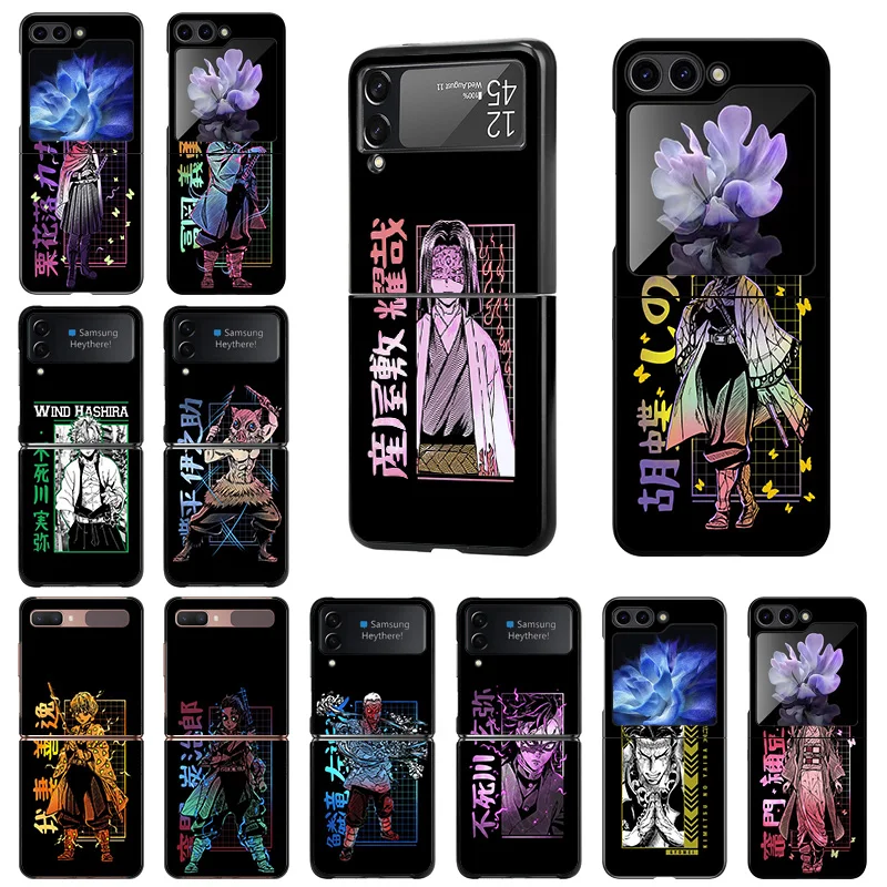 Luxury Mobile Phone Cases For Samsung Galaxy ZFlip6 Z Flip3 Flip4 Flip5 5G Flip 6 5 4 3 Demon Slayer Black Hard Anti-Drop Cover