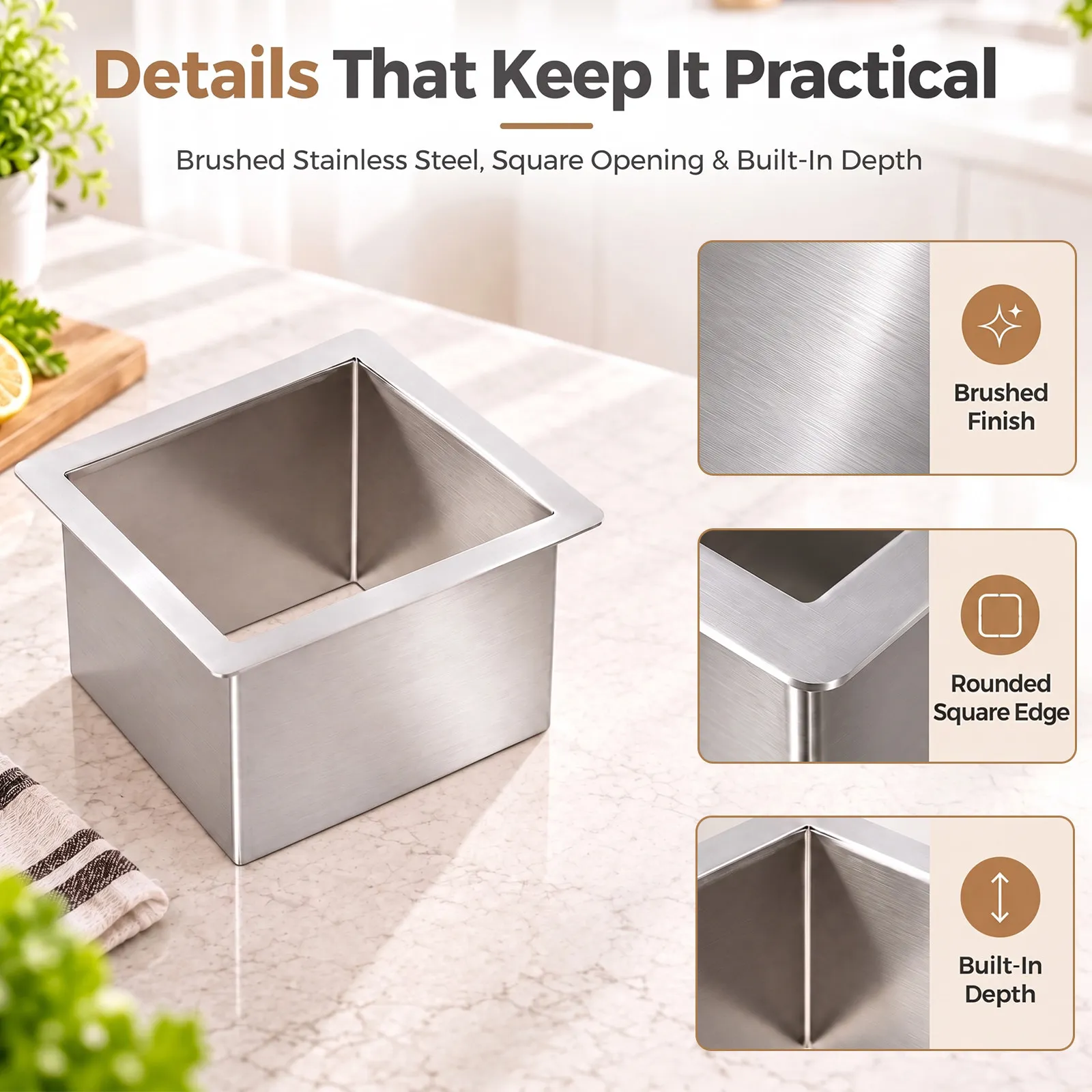 Stainless Steel Trash Chute Grommet for Kitchen Counter Drop-in Counter Built-in Waste Chute Elegant Embedded Design Rust Proof