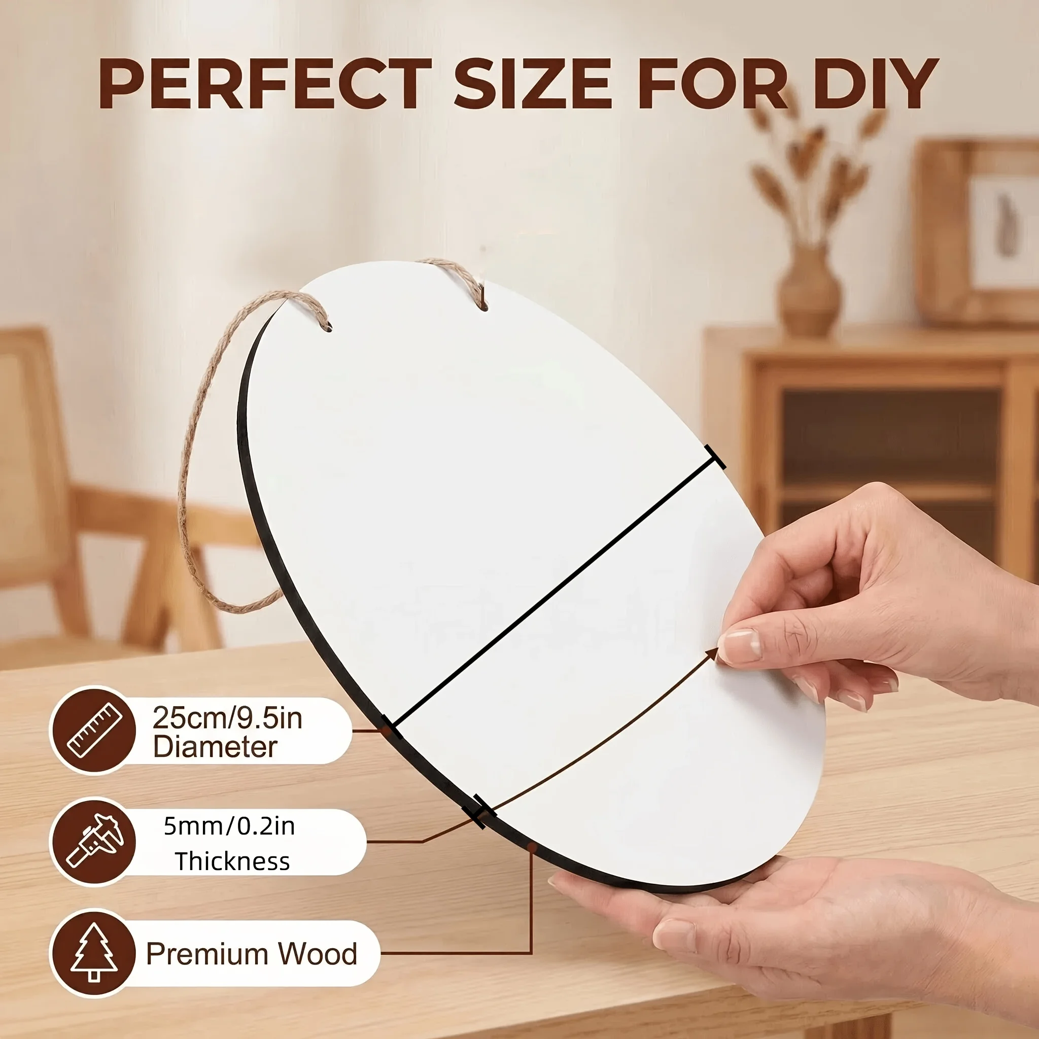 4pcs 25cm Sublimation Blank Round Wooden Door Hanger Picture Frame Blank Sign for Crafts,Halloween, Christmas Decor