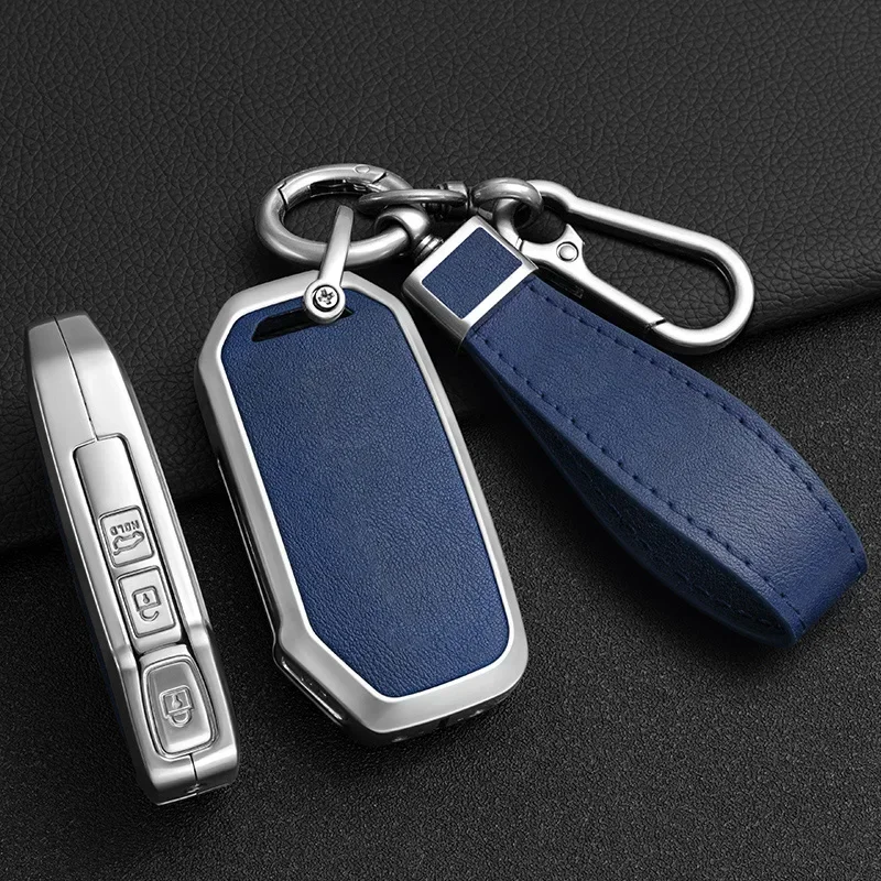 Zinc Alloy + Leather Car Key Case For Kia Sportage 2023 2024 Ray Sorento Soul Telluride Cerato 2020 K5 K8 2022 Remote Key Holder