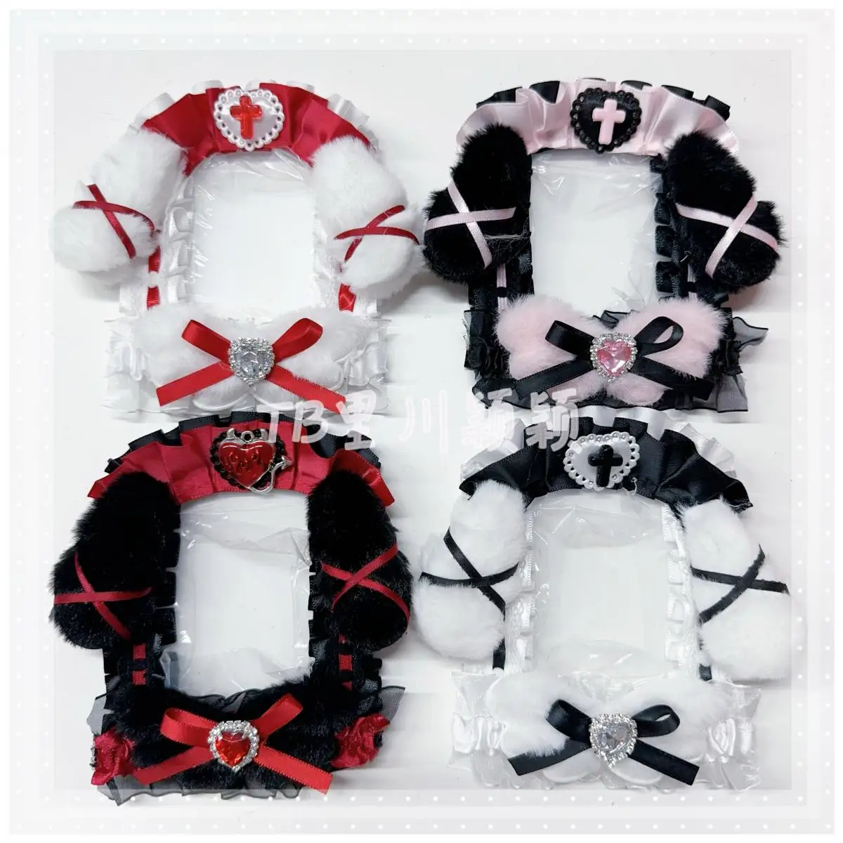 Photocard Holder Big Plush Ears Cute Kpop Cards Toploader Star-chasing Card3 Inch Small Card Ear-hanging Gothic Style