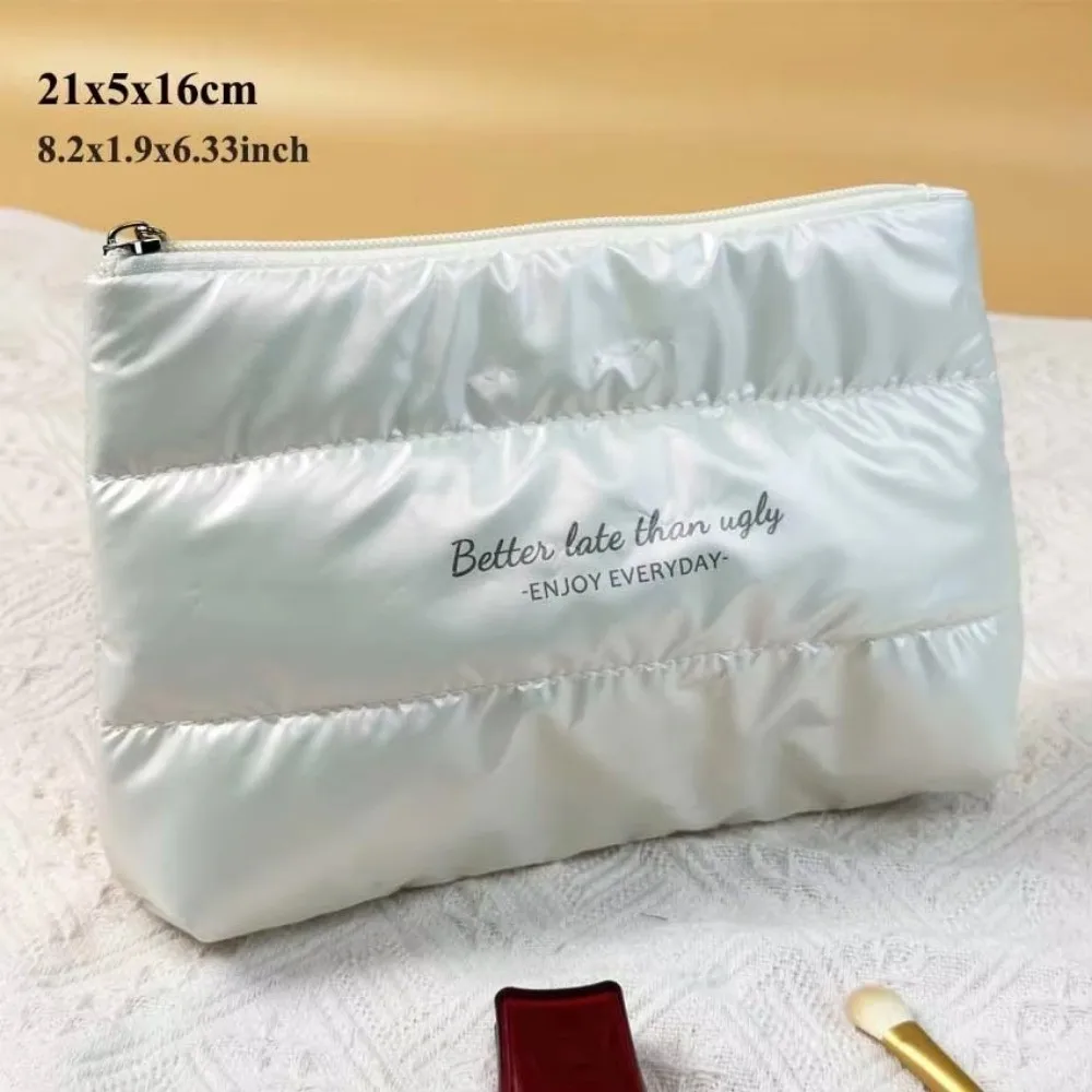 Fashion Shiny Fluffy Makeup Bag Zipper Pouch Quilted Puffer Cosmetic Bag Large Capacity Beauty Pouch Bag Women