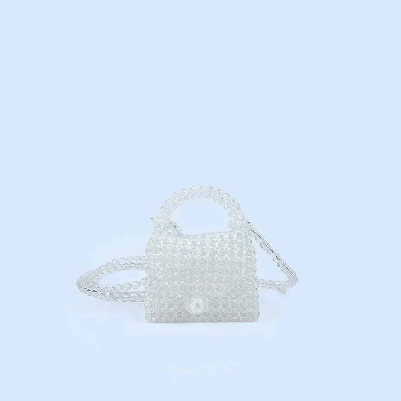 Summer niche handmade transparent crystal beaded woven bag women\'s handbag cute ins niche handbag cross-body bag