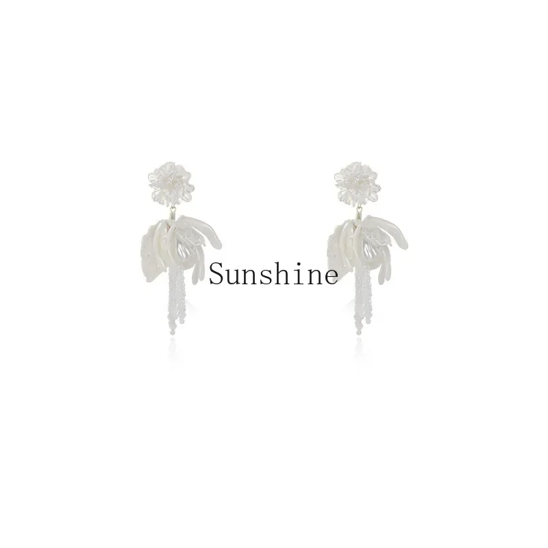 

Light luxury high-end flower fringed earrings niche design holiday style earrings