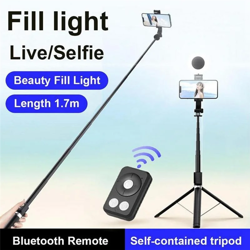 ABKQ-67Inch Height Selfie Stick Tripod With Light And Wireless Remote Portable Phone Tripod For Travel Cell Phone Holder Mount P