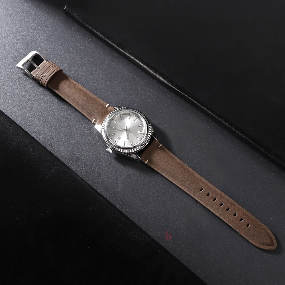 20 มม.22 มม.หนัง Watchband เย็บสายรัดข้อมือสําหรับ Omega เปลี่ยนเข็มขัดสร้อยข้อมือ Vintage สําหรับผู้ชายผู้หญิงอุปกรณ์เสริม